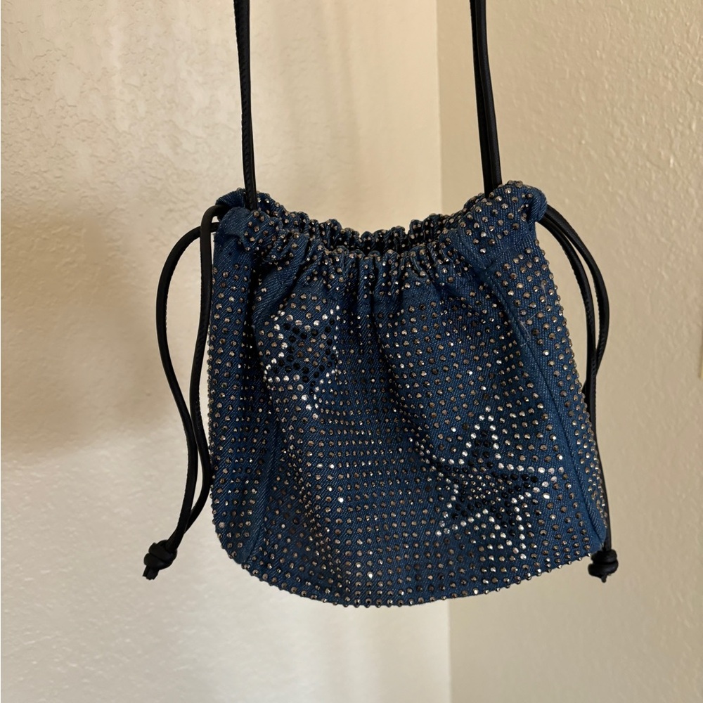 Elegant Denim Studded Drawstring Bag